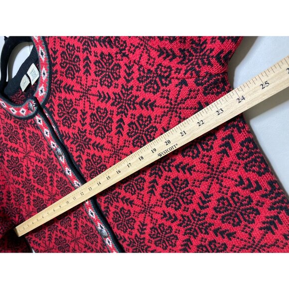 Vtg LL Bean Cardigan Sweater Red Black 100% Merino Lambs Wool Women XL Christmas - Picture 4 of 15